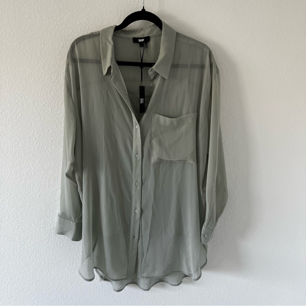 DKNY sheer button down tunic with matching satin tank NWT